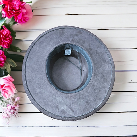 Chocolate Boho Chic Suede Hat with braided trim - Picture 3 of 6